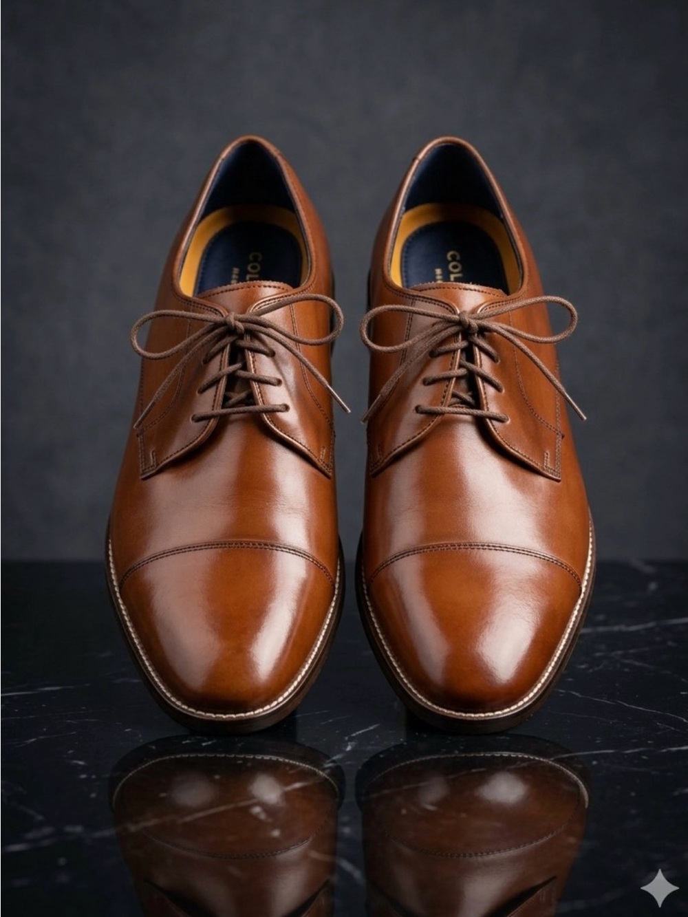 Cole Haan Grand.os Brown Leather Cap-Toe Derby Shoes - Size 10M